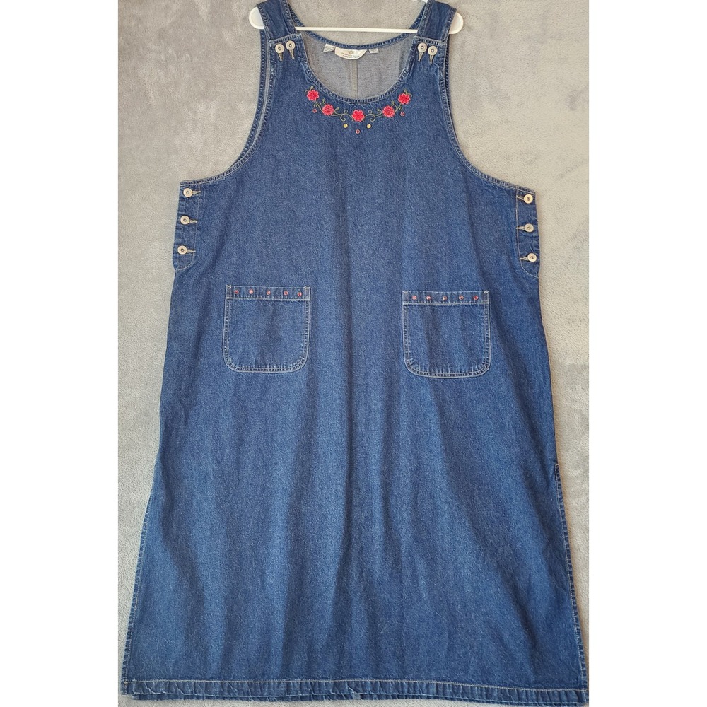 Sunshine Apparel Jean Dress Womens 3X Blue Denim Floral Embroidered Side Button